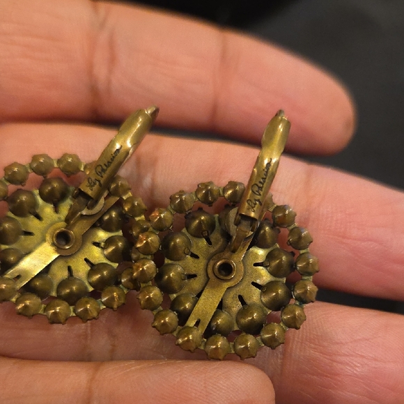 Dazzling Turquoise and Gold Floral Earrings - Picture 2 of 3